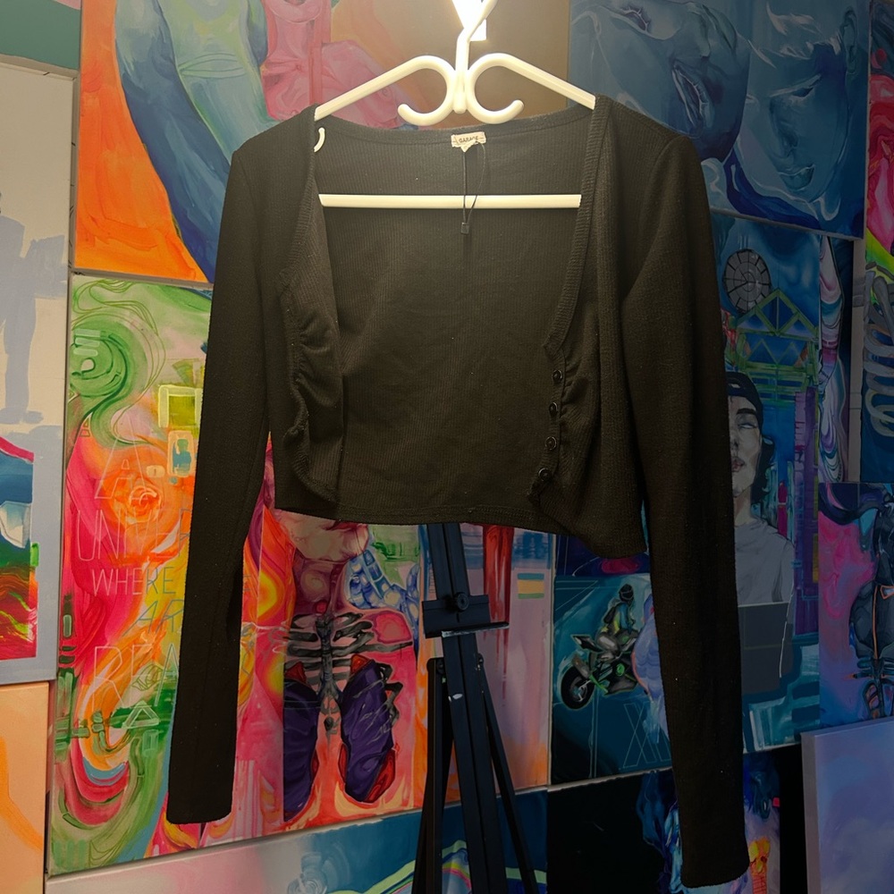 GARAGE Black Button-Up Women's Crop top